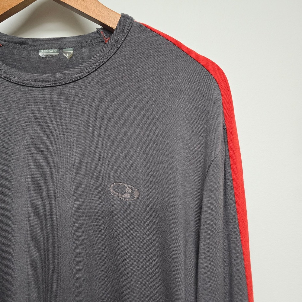 Icebreaker Merino Wool Shirt Mens Large Grey Red Base Layer Gorpcore Hiking - Picture 3 of 10